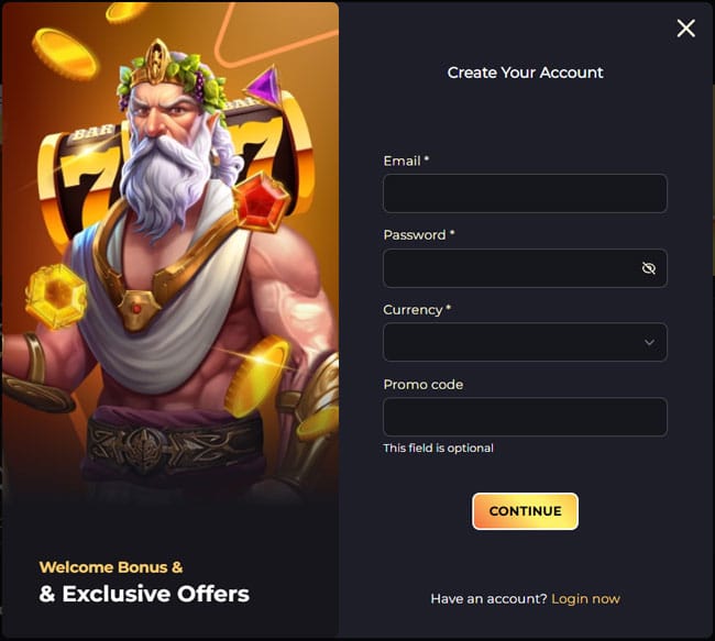 Sign Up at Betizy Casino