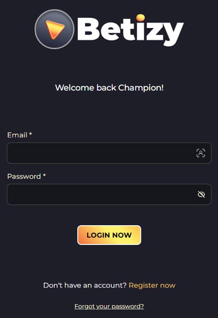 Betizy Casino Login Page
