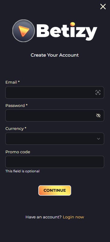 Betizy Mobile App Registration